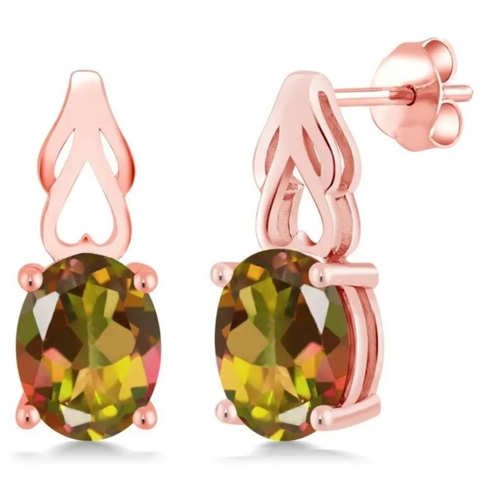18K Rose Gold 925 with 3.60 Cttw Mango Mystic Topaz Oval Post Back Drop Earrings
